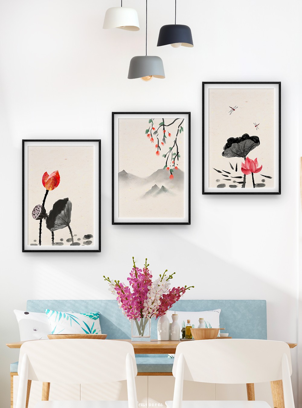 Hoa sen tranh vẽ CHL3-024-KG